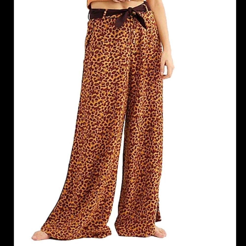 NWT Free People Bennie Animal Leopard Print Wide Leg Pants - Picture 2 of 8